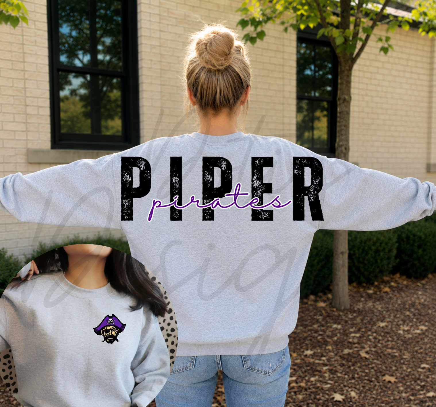 Piper Pirates Varsity Sweatshirt - Back/Pocket Design