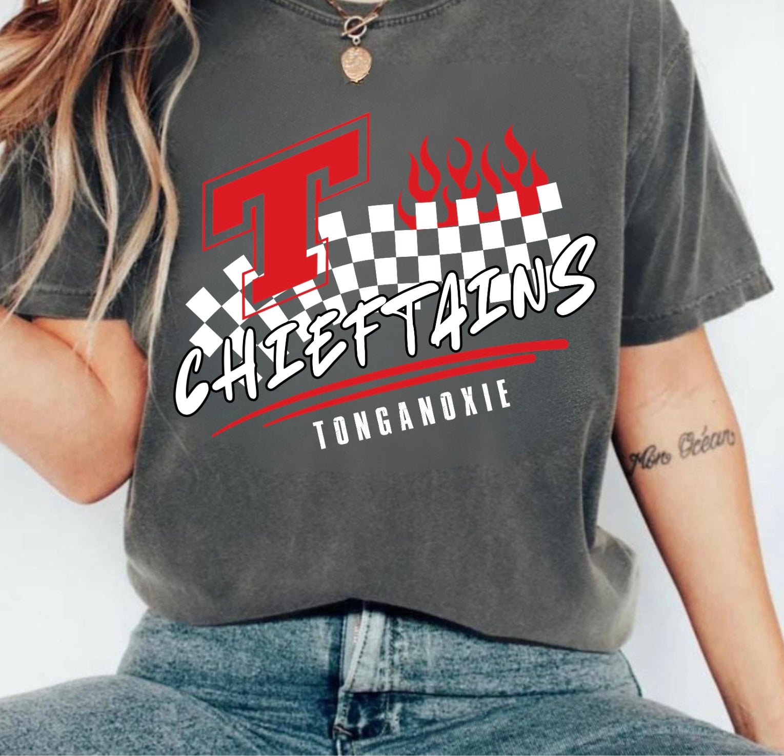 Tonganoxie Chieftains Checkered T-Shirt