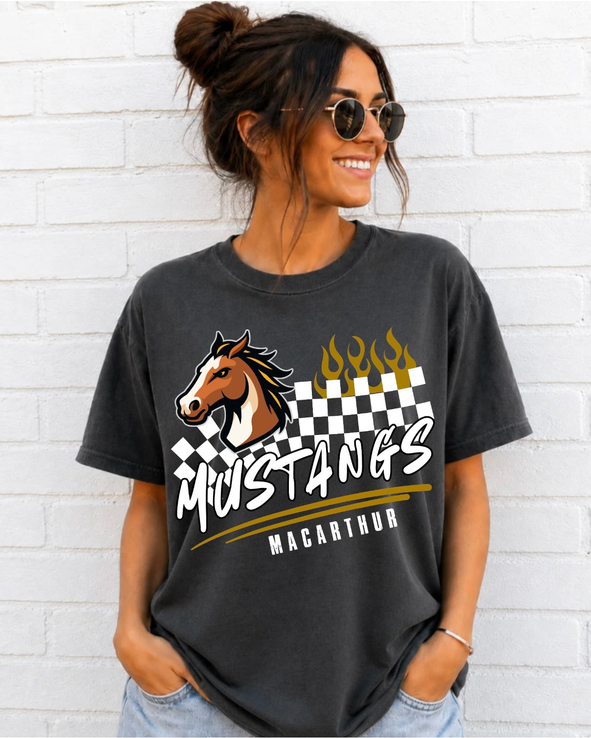 MacArthur Mustangs Checkered T-Shirt