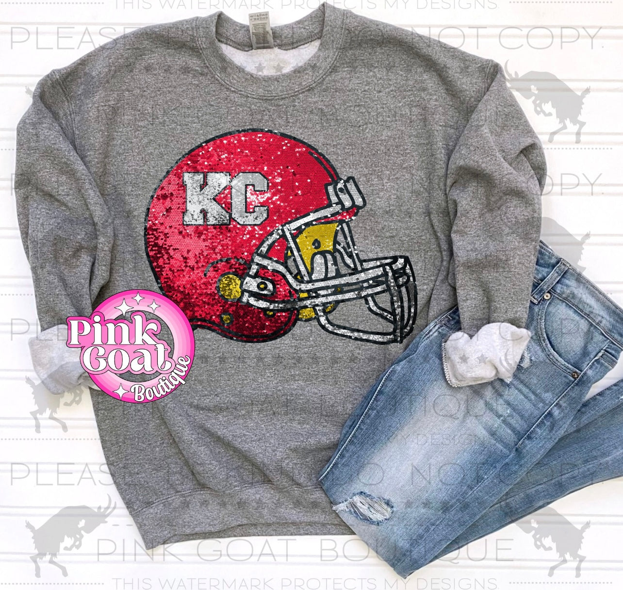 KC Football Leopard Helmet Sequins