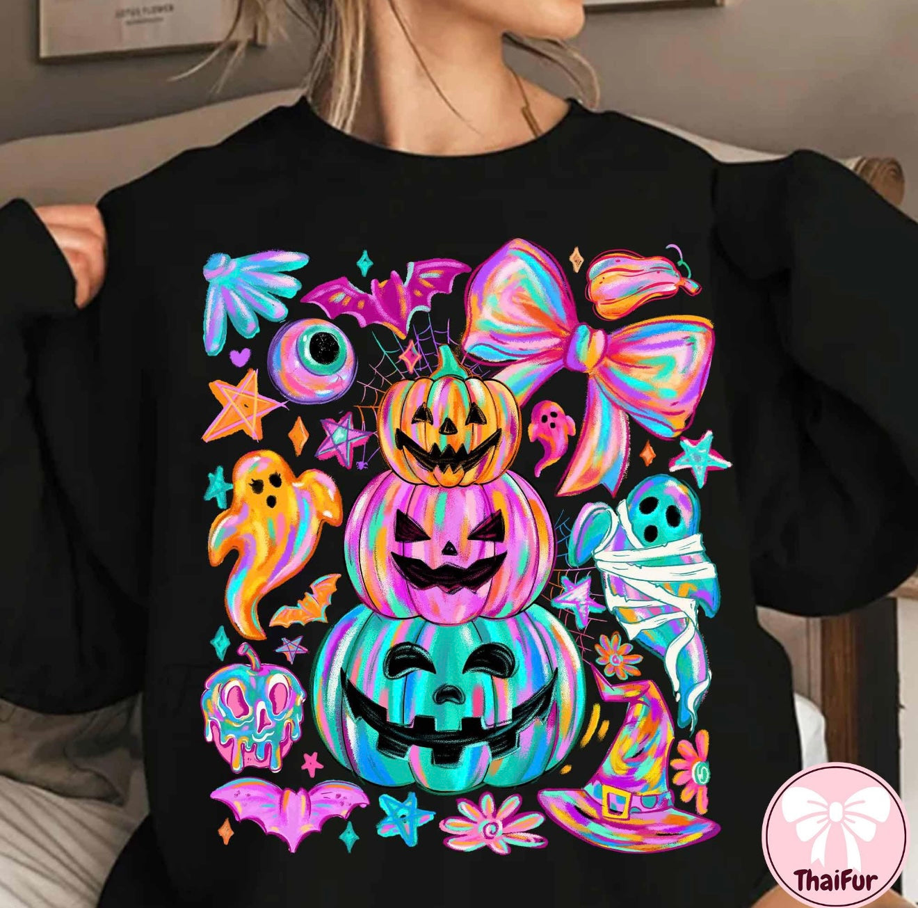 Neon Stacked Pumpkins